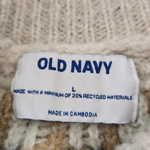 Old Navy Cozy Fair Isle Cable Knit Turtleneck Sweater Cream Neutral sz L - Picture 5 of 5